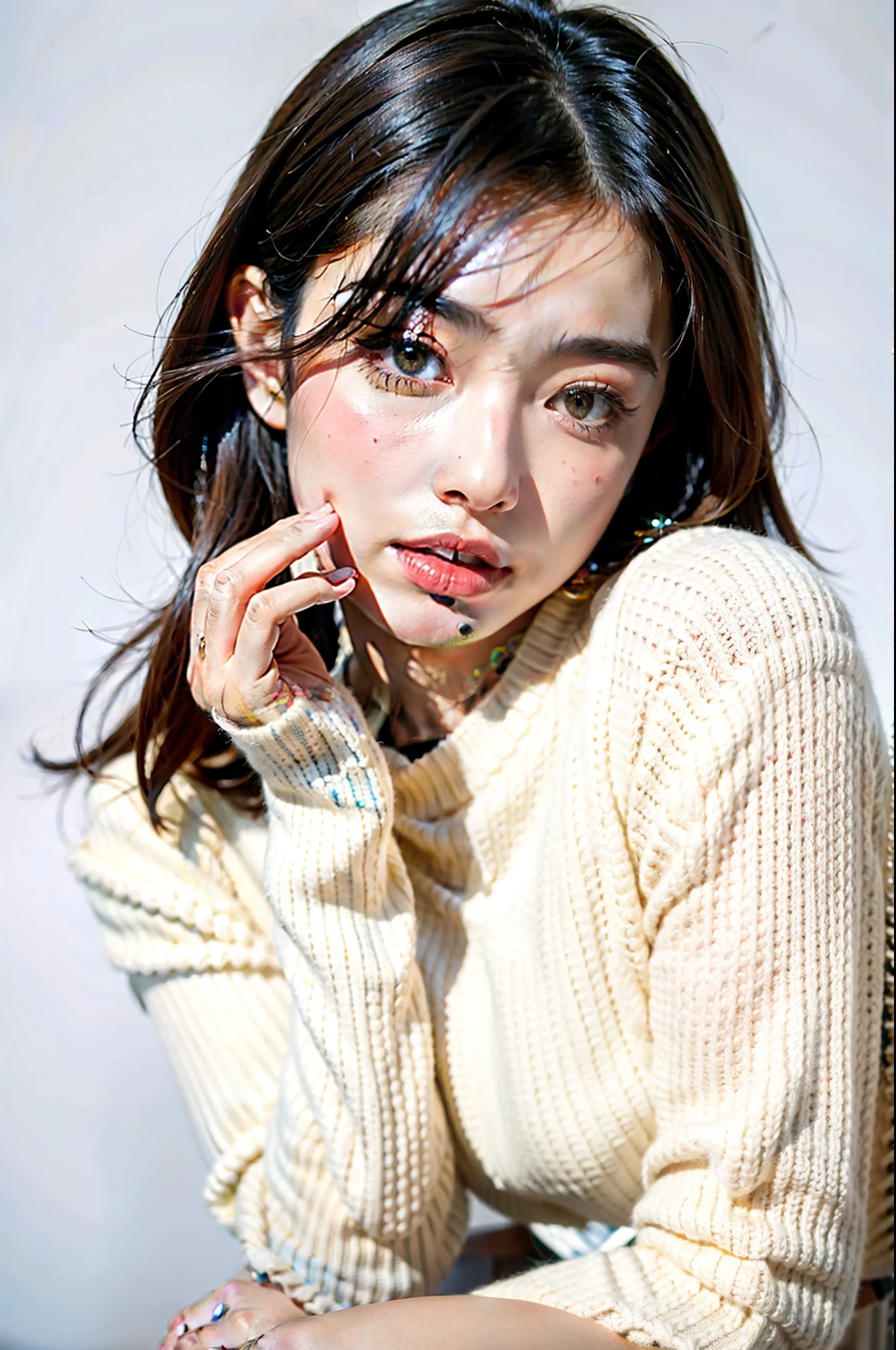 1girl,sweater,white background,
