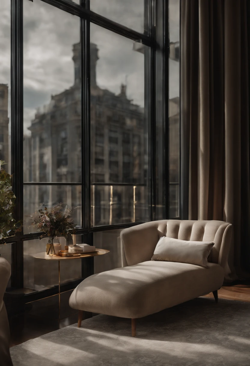 A dream apartment with luxurious and sophisticated decoration, with glass windows that offer a panoramic view of the city. The style is classic and elegant, with gold and marble details that add a touch of opulence. 8K resolution allows you to appreciate every texture and detail in exceptional quality.