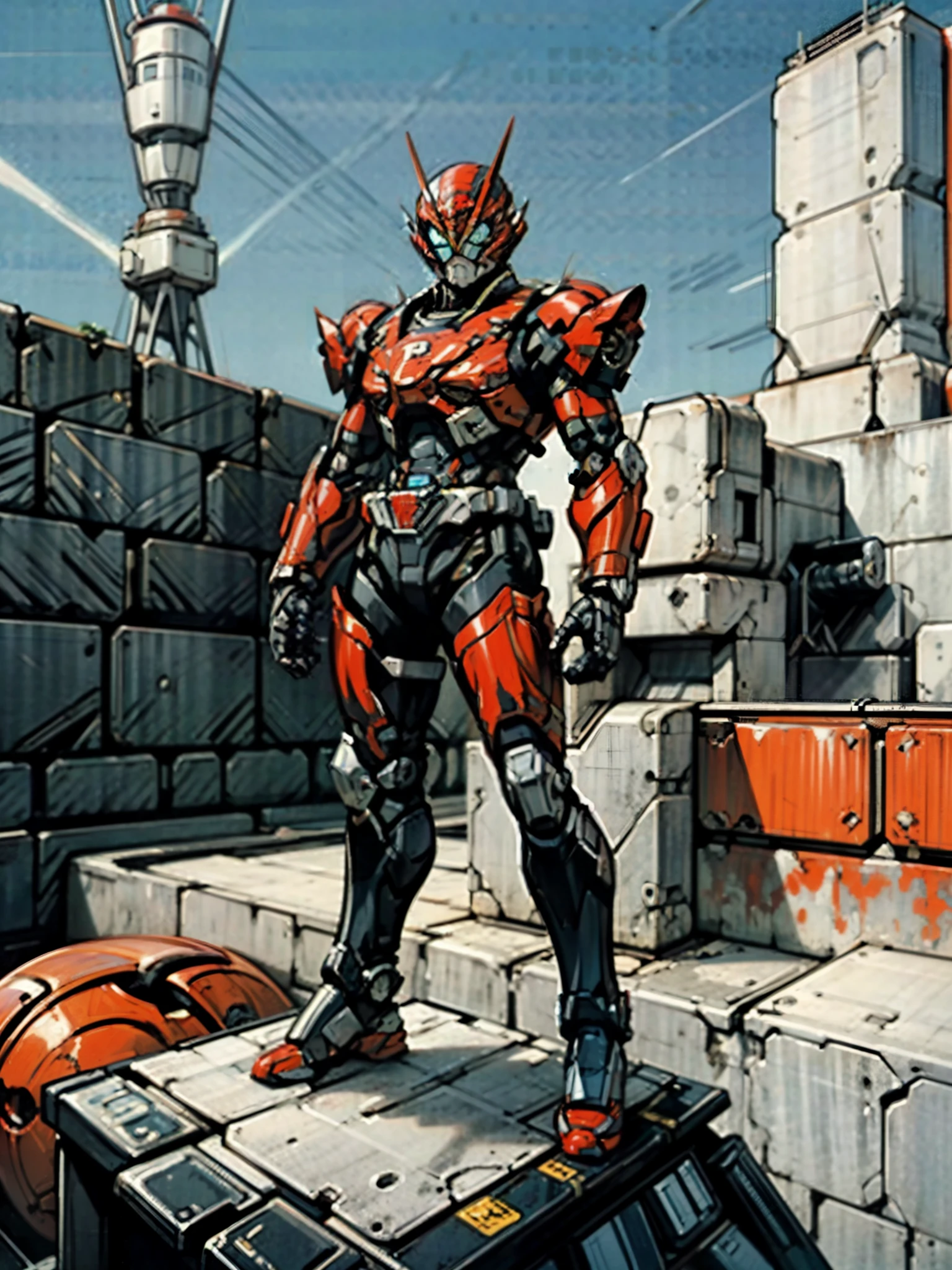 A super a high-tech biotech battle suit, standing on a rooftop, looking over the city, Japanese tokusatsu and American comic style, biometallic texture of the suit, sleek and shiny, dynamic, fast, natural light, cinematic, high quality, high resolution, high detail, sophisticated design, dramatic, high definition, ultra-detailed, ultra-fine painting, extremely delicate, creativity, Natural light, cinematic lighting, best shadow, masterpiece-anatomy-perfect