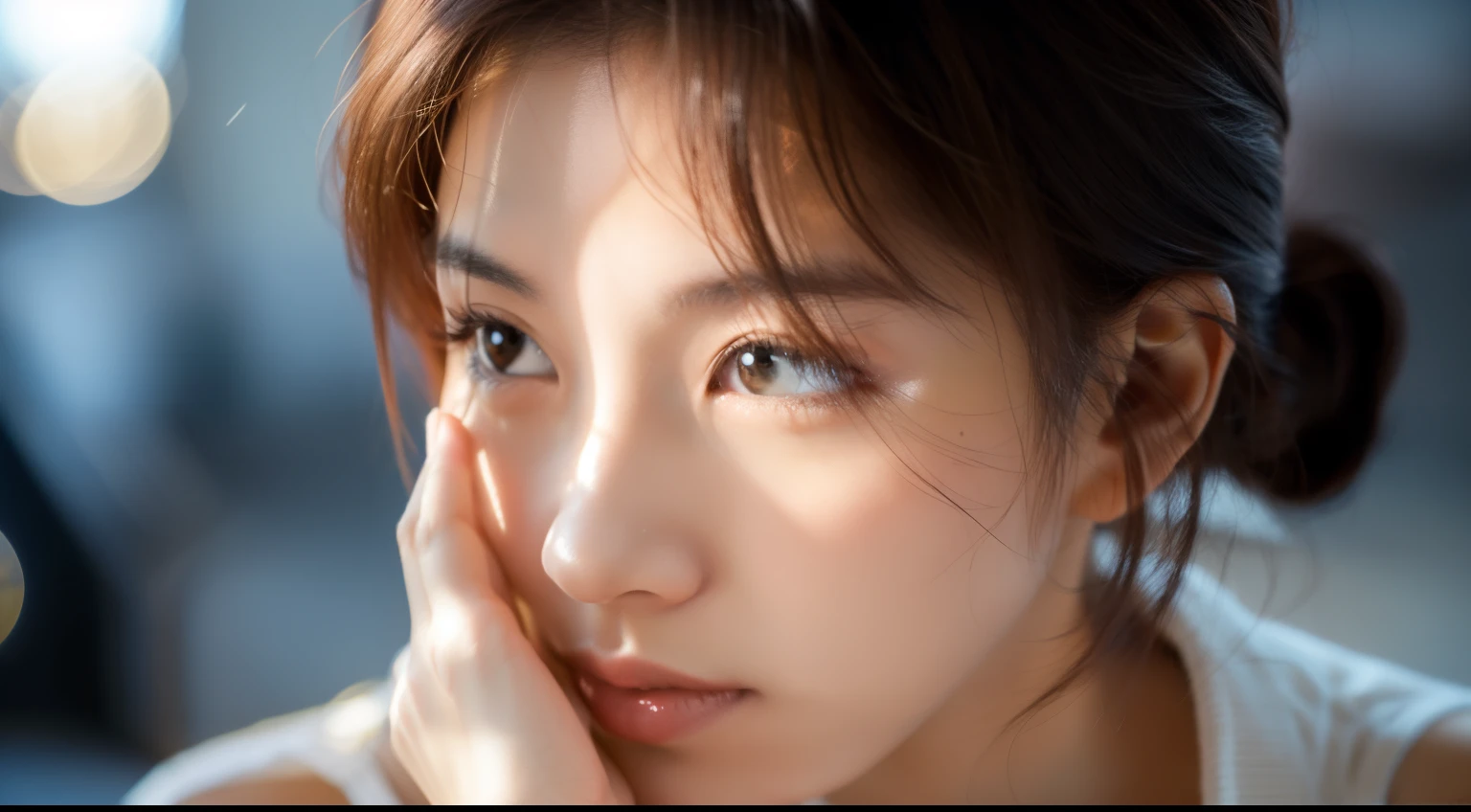 woman with hand on chin pensive