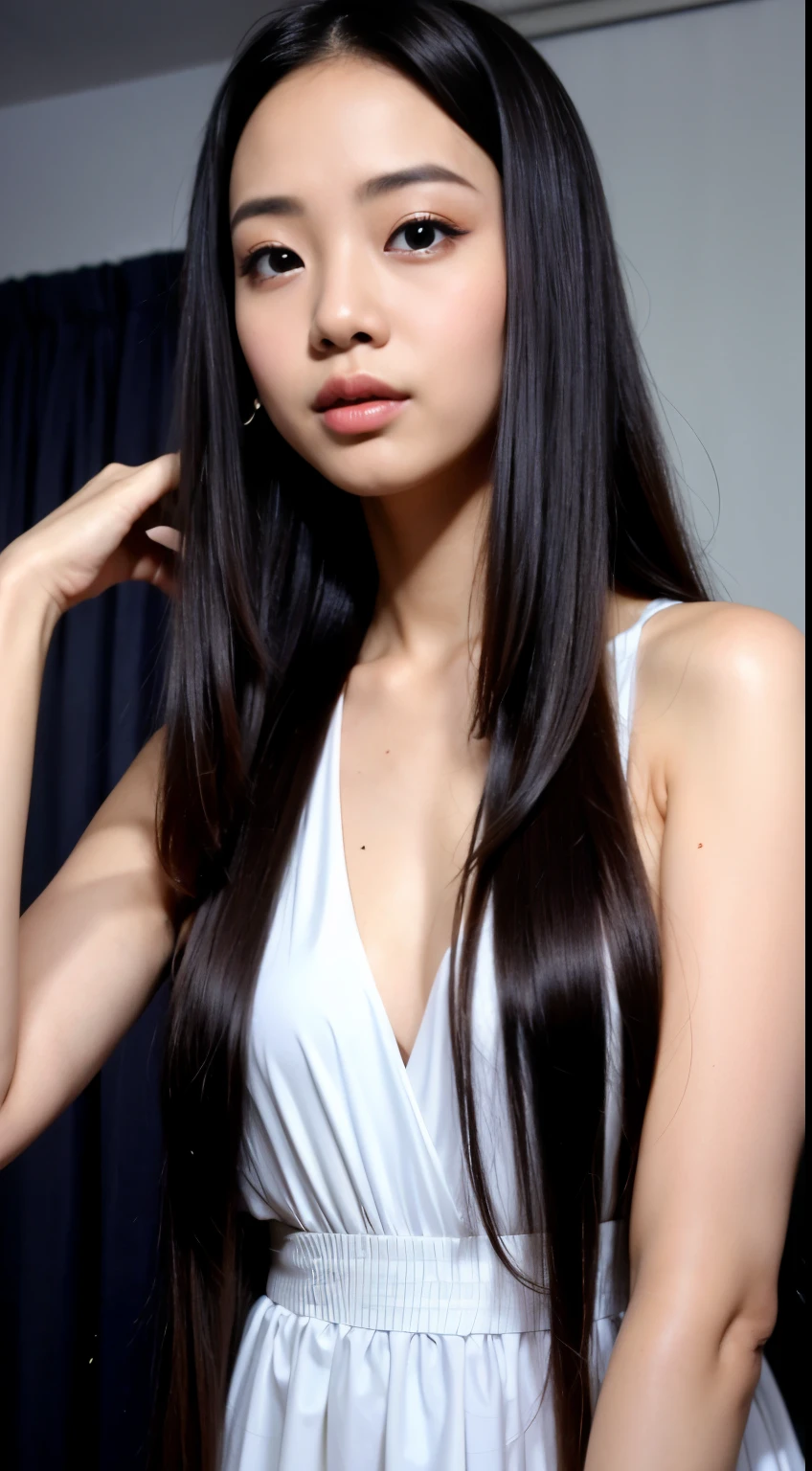 Realistic photo of myanmar actress ei chaw po(1 cute myanmar actress) long straight hair, thin makeup, medium breasts, long dress, close up, Canon EOS clear facial features 8K high resolution, sharp detail, realistically, waist long hair, girl with super long hair, extremely long hair, extra long hair, very long hair, long hairs, very long black hair, very long flowing hair, long hair, pretty long hair, south east asian with long, long hair!!!!