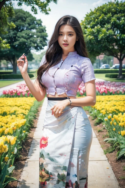 best quality, high_resolution, distinct_image, detailed background ,girl, hanbok,flower,garden,moon, night,dutch angle, wide shot, crown,