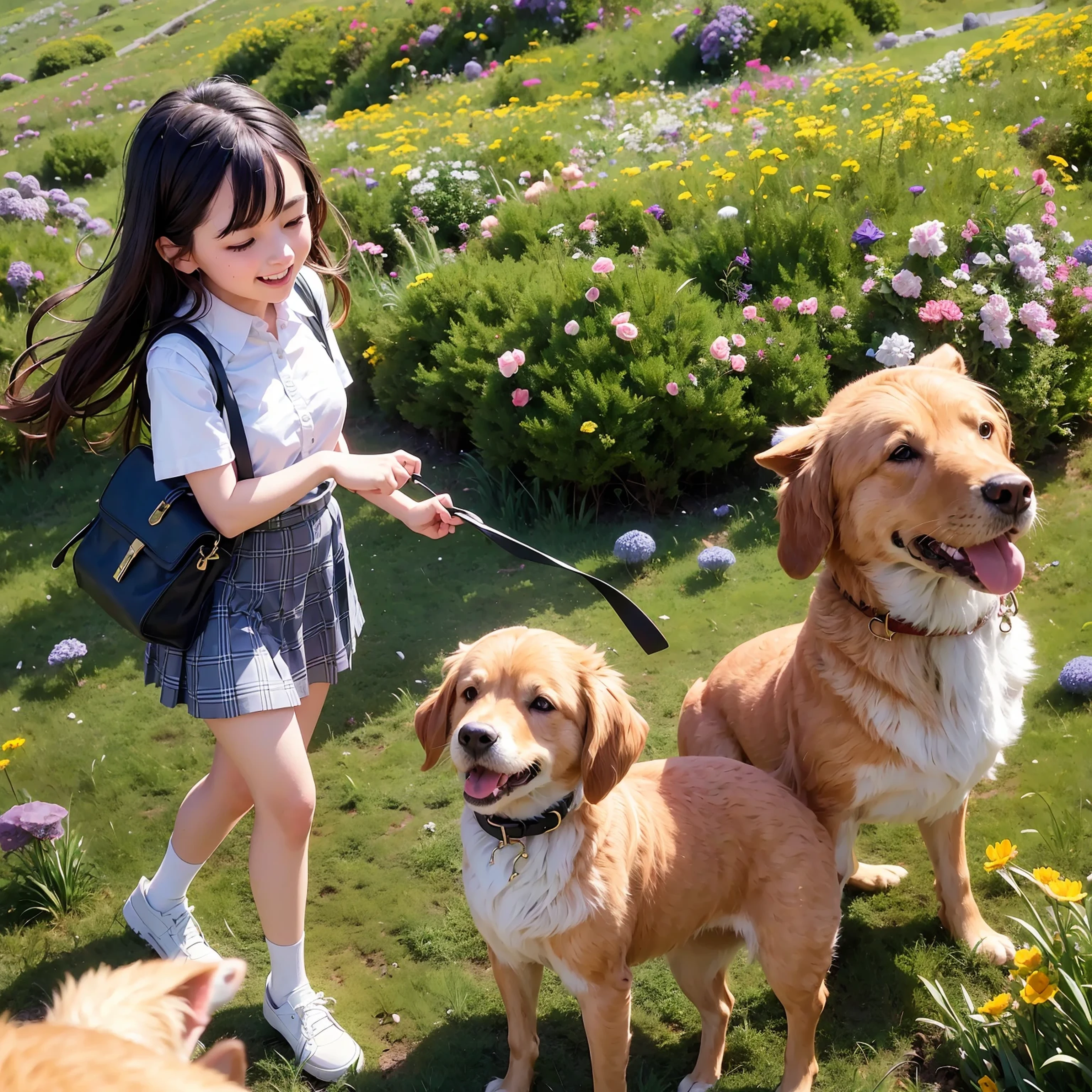 Dog and two girls