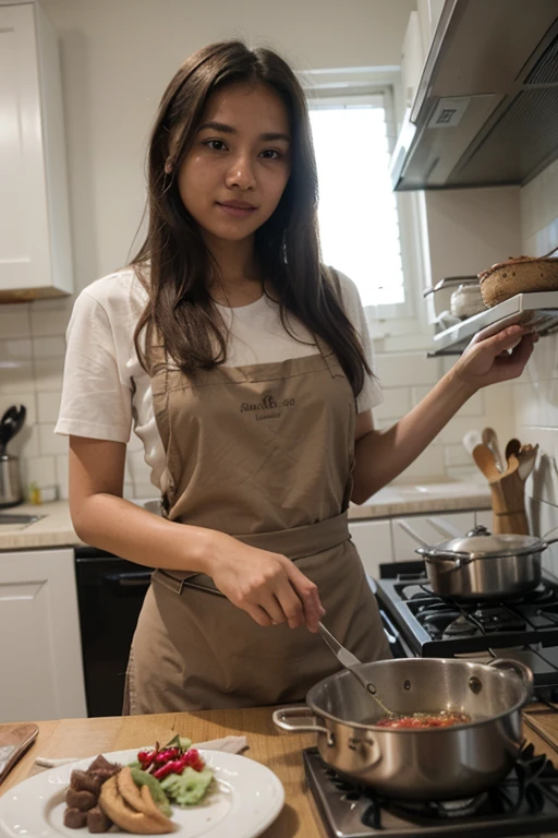 Nepali girl in a kitchen cooking