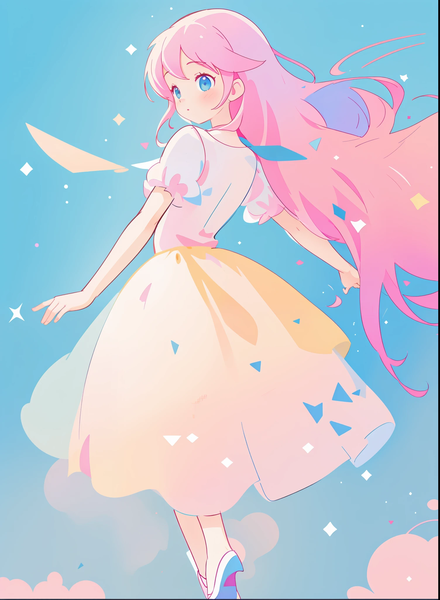 beautiful girl in puffy white tutu dress, vibrant pastel colors, (colorful), long flowing pink hair, inspired by Glen Keane, inspired by Lois van Baarle, disney art style, fantasia background, whimsical, magical, fantasy, ((masterpiece, best quality)), intricate details, highly detailed, sharp focus, 8k resolution