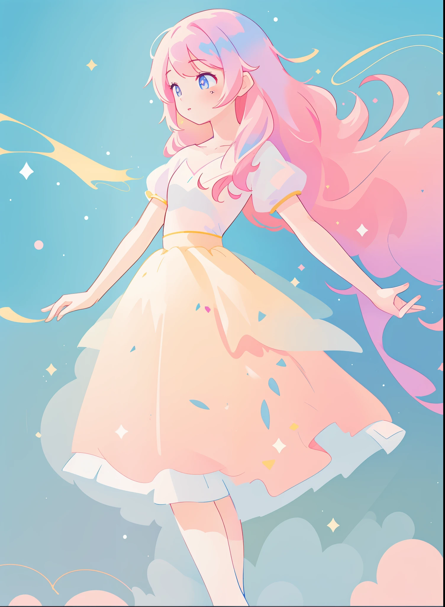 beautiful girl in puffy white tutu dress, vibrant pastel colors, (colorful), magical lights, long flowing pink hair, inspired by Glen Keane, inspired by Lois van Baarle, disney art style, by Lois van Baarle, glowing aura around her, by Glen Keane, jen bartel, glowing lights! digital painting, flowing glowing hair, glowing flowing hair, beautiful digital illustration, fantasia background, whimsical, magical, fantasy, beautiful face, ((masterpiece, best quality)), intricate details, highly detailed, sharp focus, 8k resolution, sparkling detailed eyes, liquid watercolor