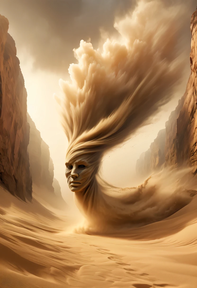 (deep, narrow desert canyon:1.8)，Narrow canyon in the middle of the desert,underground canyon,deep and narrow ravine,(sandstorm，tornado:1.4)，The hurricane rolled up the yellow sand and covered the sky，flying sand，Abandoned houseroken mounds of earth，broken wall，old，weathered，desolated，narrow desert canyon,dramatic scenery,red sandstone formation,huge rock cliff,令人惊叹的景观 in the style of photo realistic landscapes, Stone sculptures, cabin core, Stone, in the style of photo realistic landscapes, cabin core, tumbling wave,decorative background, photo realistic landscapes, large canvas format, 32k Ultra HD, photo, The best qualities of imaginative landscapes,4K,8k,high resolution,masterpiece:1.2),Super detailed,(actual,realistically,realistically:1.37),