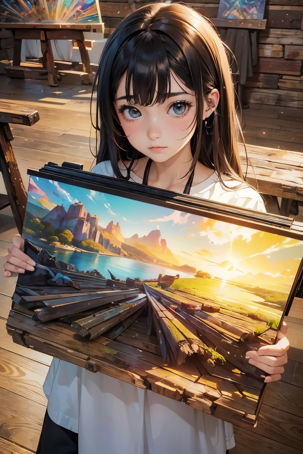 (arte digital), (arte pop), (arte fenomenal), (lindo desinger+Qualidade extrema:1.4), (HDR+), pintura de luz, cores vibrantes, arte da obra-prima, um com olhos multicoloridos, with diferente colors, both with cores vibrantes, diferente, heterocromia, olhos destacados, diferente colors, (Rustic background of Wlop's art scene:1.5)