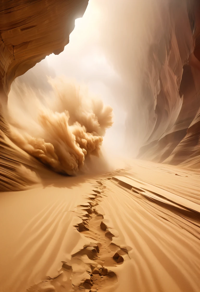 (deep, narrow desert canyon:1.8),Narrow canyon in the middle of the desert,underground canyon,deep and narrow ravine,(sandstorm,tornado:1.4),The hurricane rolled up the yellow sand and covered the sky,flying sand,Abandoned houseroken mounds of earth,broken wall,old,weathered,desolated,narrow desert canyon,dramatic scenery,red sandstone formation,huge rock cliff,令人惊叹的景观 in the style of photo realistic landscapes, Stone sculptures, cabin core, Stone, in the style of photo realistic landscapes, cabin core, tumbling wave,decorative background, photo realistic landscapes, large canvas format, 32k Ultra HD, photo, The best qualities of imaginative landscapes,4K,8k,high resolution,masterpiece:1.2),Super detailed,(actual,realistically,realistically:1.37),