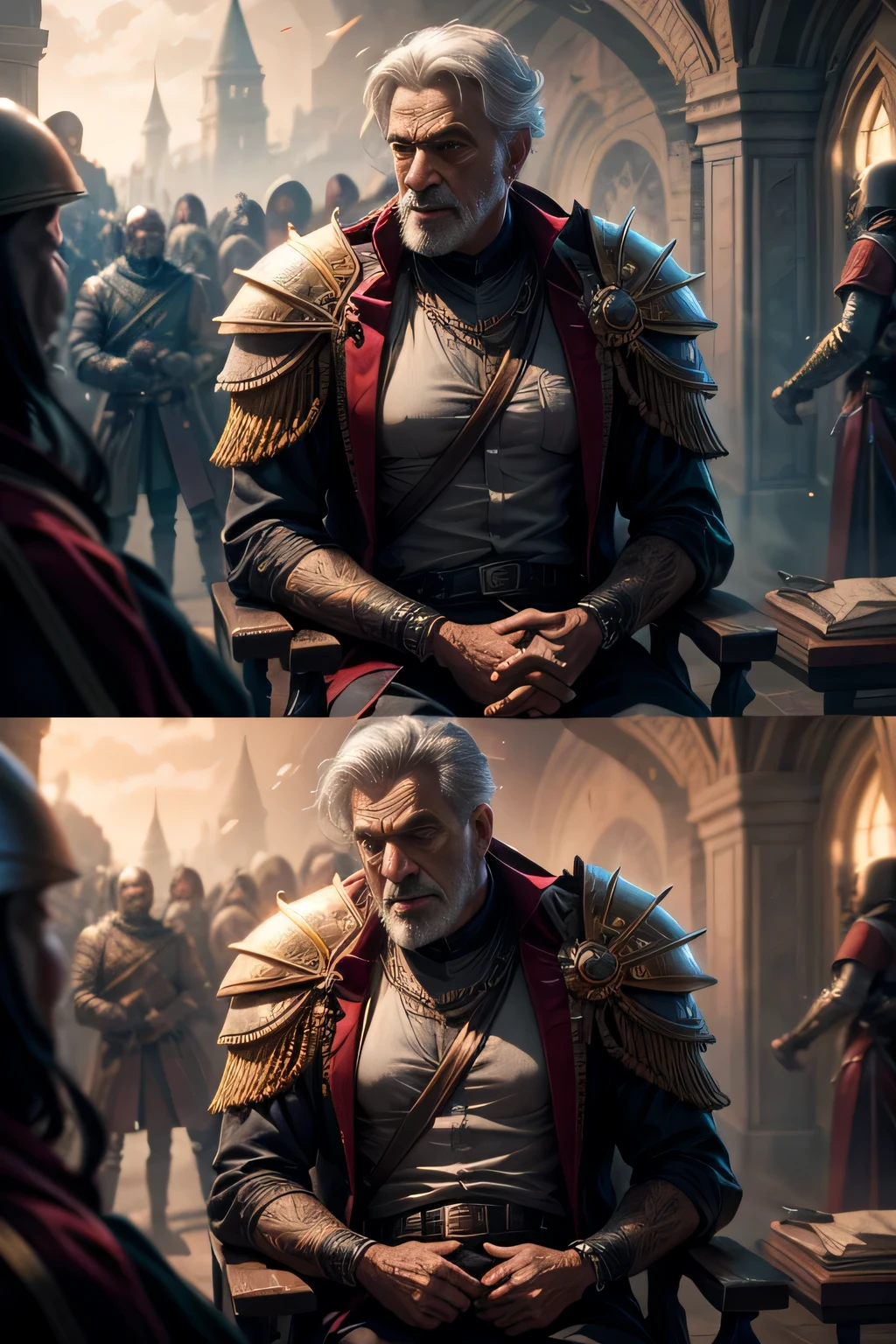Visual representation of external adversaries, como Haddad e Rezon, emerged during the reign of a man known as King Solomon, ultra detalhado, ultra detalhado background, 8k