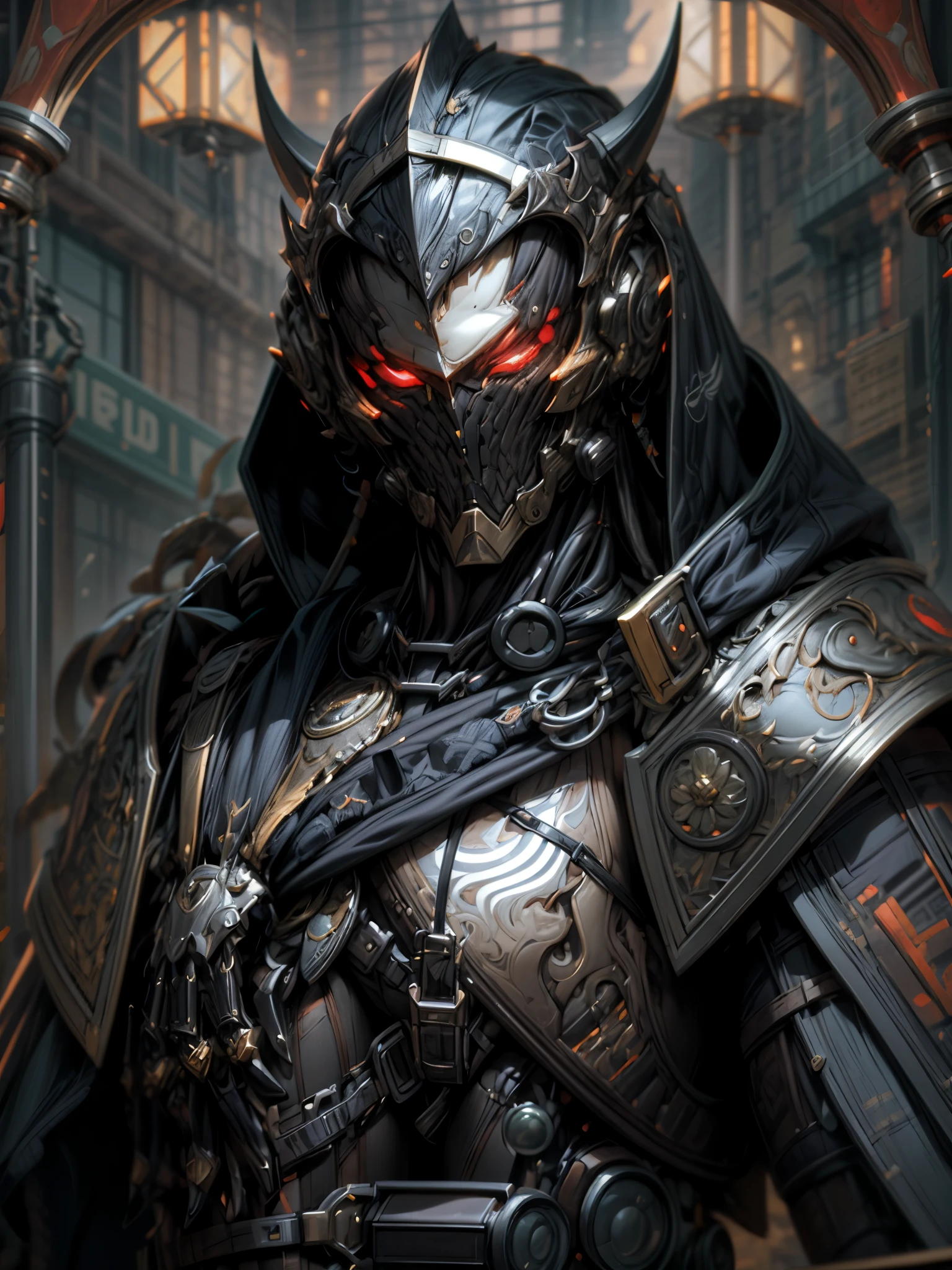 (((An epic and visually stunning digital anime masterpiece featuring a sylphlike ((masculine male:1.5)) elegant cyborg demon soldier clad in a sleek yet tactical armored yet decorated military trench coat:1.2))), (((flat masculine male chest:1.5, mechanical demon knight helmet with a hood and a narrow visor:1.5))), (((the character is adorned in a (scifi tactical armored open front trench coat with a built in exoskeleton, hood pulled up), (((over a form fitted armor plated yet super sleek and sensually revealing under suit:1.6, thighs and waist exposed:1.5))), the armor plating on the upper arms and shoulders beautifully engraved))):1.4, The image showcases the intricacies of the character’s armor and clothing:1.5, ((capturing their flamboyant feminine essence and heavy mechanical demon aesthetic:1.2)), The character also possesses an androgynous charm, (((with slim yet heavily muscled gorgeous feminine physique:1.2, sylphlike with a sleek waist:1.2, toned yet beautifully sleek cybernetic arms:1.3, mechanical arms and legs:1.3, mecha muscles:1.3))), looking at viewer, (((brass metal armor and brown leather, dieselpunk:1.3))), (((depth of field, cinematic lighting, chromatic aberration, ray tracing, UHD, masterpiece, top of head covered, super detail, high details, high quality, award winning, 8k, highres)))