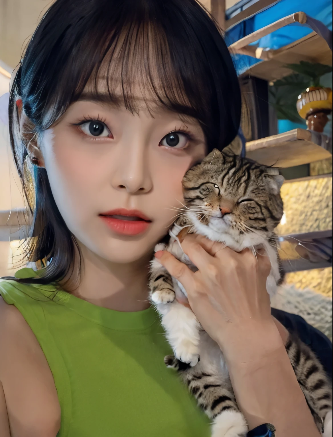 There is a woman holding a cat in her arms, Lalisa Manobal, Lalisa Manoban do Blackpink, muito linda gatinha fofa, com cara fofa - linda, bochechas grandes segurando seu gato, she is holding a cat in her arms, Jaeyeon Nam, Jinyoung Shin, com gatinho no colo, Kiko Mizuhara