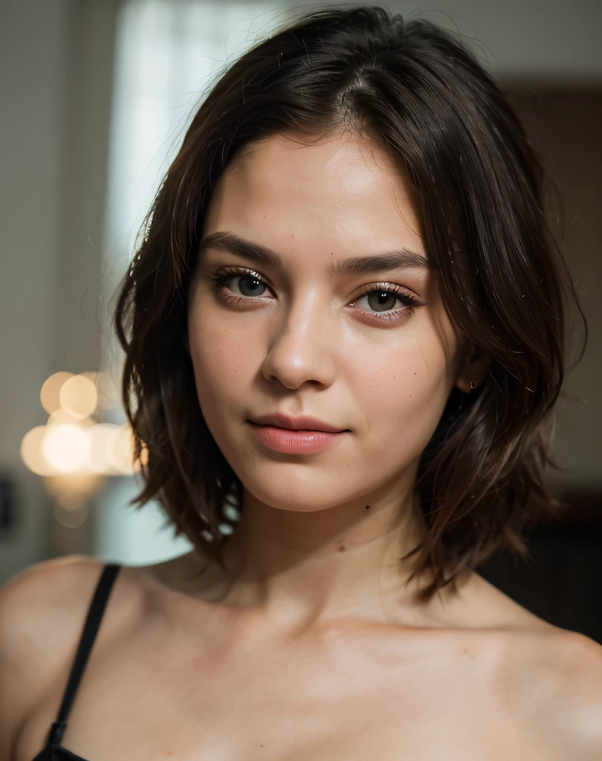 Cute beautiful sexy European light-green-eyed brunette, 22 years old,
portrait, piercing eyes, detailed face, high details, photography, dark studio, rim light, Nikon D850, 50mm, f/1.4
tiny waist, very detailed, innocent face, face-length 1.3 times the face-width, almond-shaped eyes, squared face-shape, high cheekbones, naturally wavy hair, light-green eyes, high-res, masterpiece, best quality, intricate details, very detailed, sharp focus, detailed skin, realistic skin texture, texture, detailed eyes, professional, 4k, charming smile, shot with Canon, light depth of field, Kodak Vision color, perfectly fitting body, extremely detailed, photo_\( ultra\), photorealistic, realistic, post processing, maximum details, roughness, real life, ultrarealistic, photorealism, photography, 8k UHD, photography