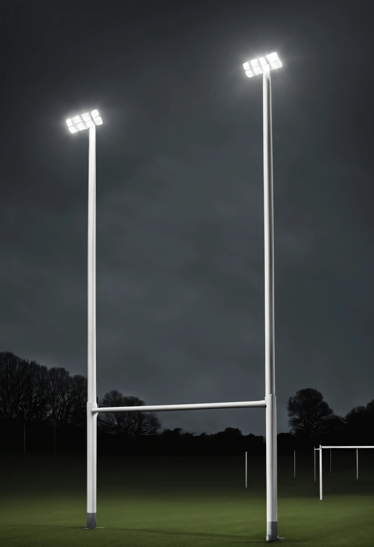 white rugby posts on a plain dark background