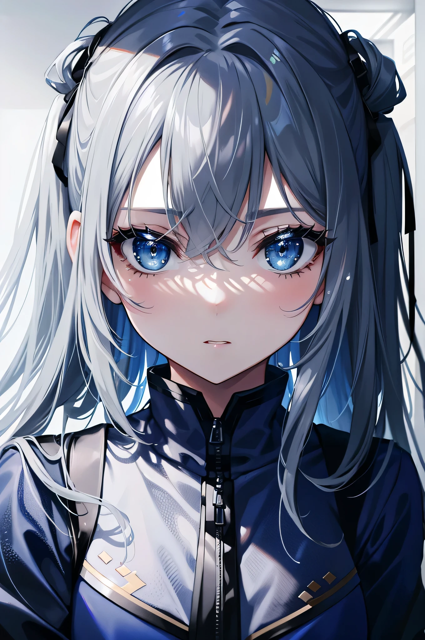 (muste piece, highest quality, ultra high resolution),1 girl,suit, , beautiful and detailed face, fine eyes,((Gray and Blue theme)),全身
