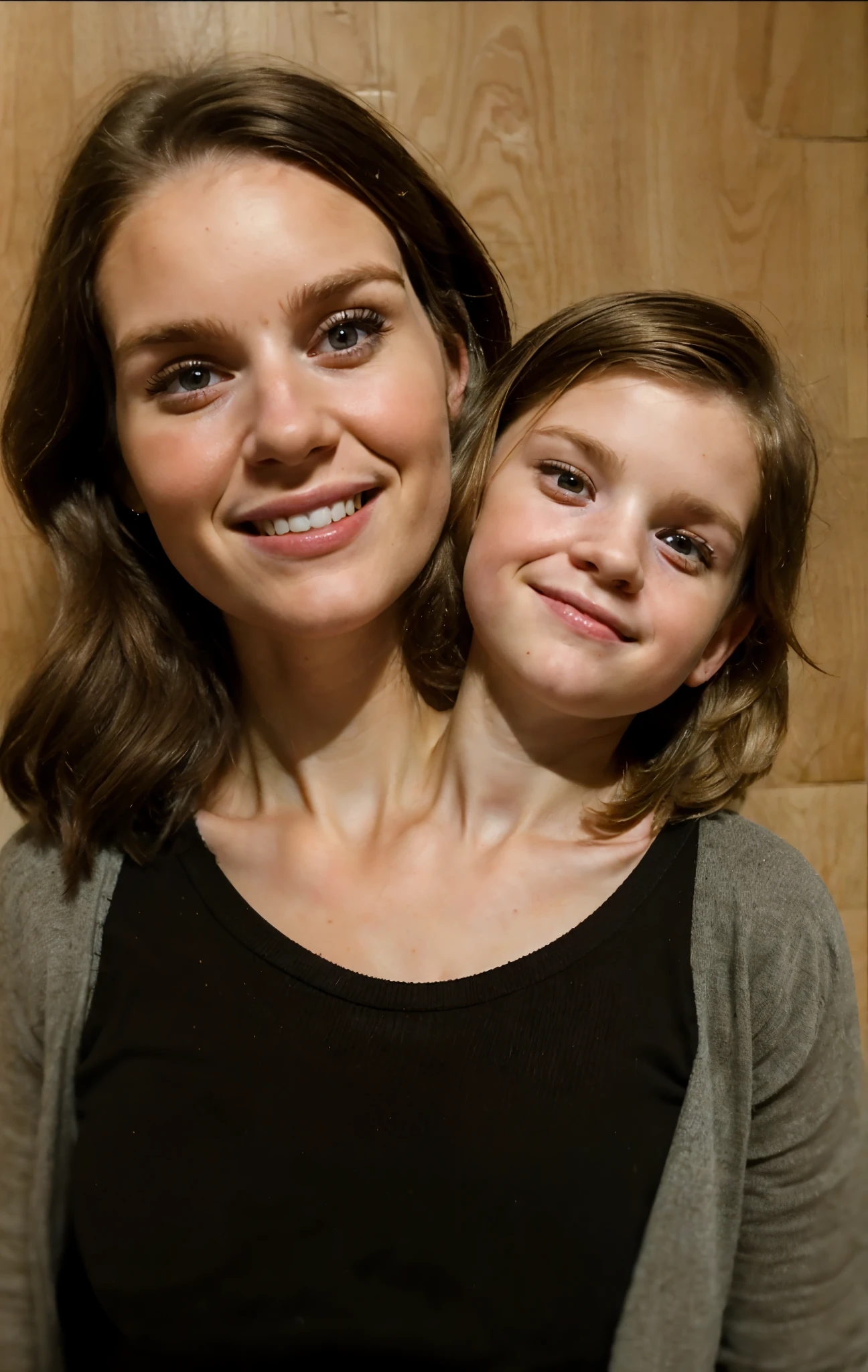2heads, two headed girl, (a 30 year old woman and a 7 year old child:1.5)