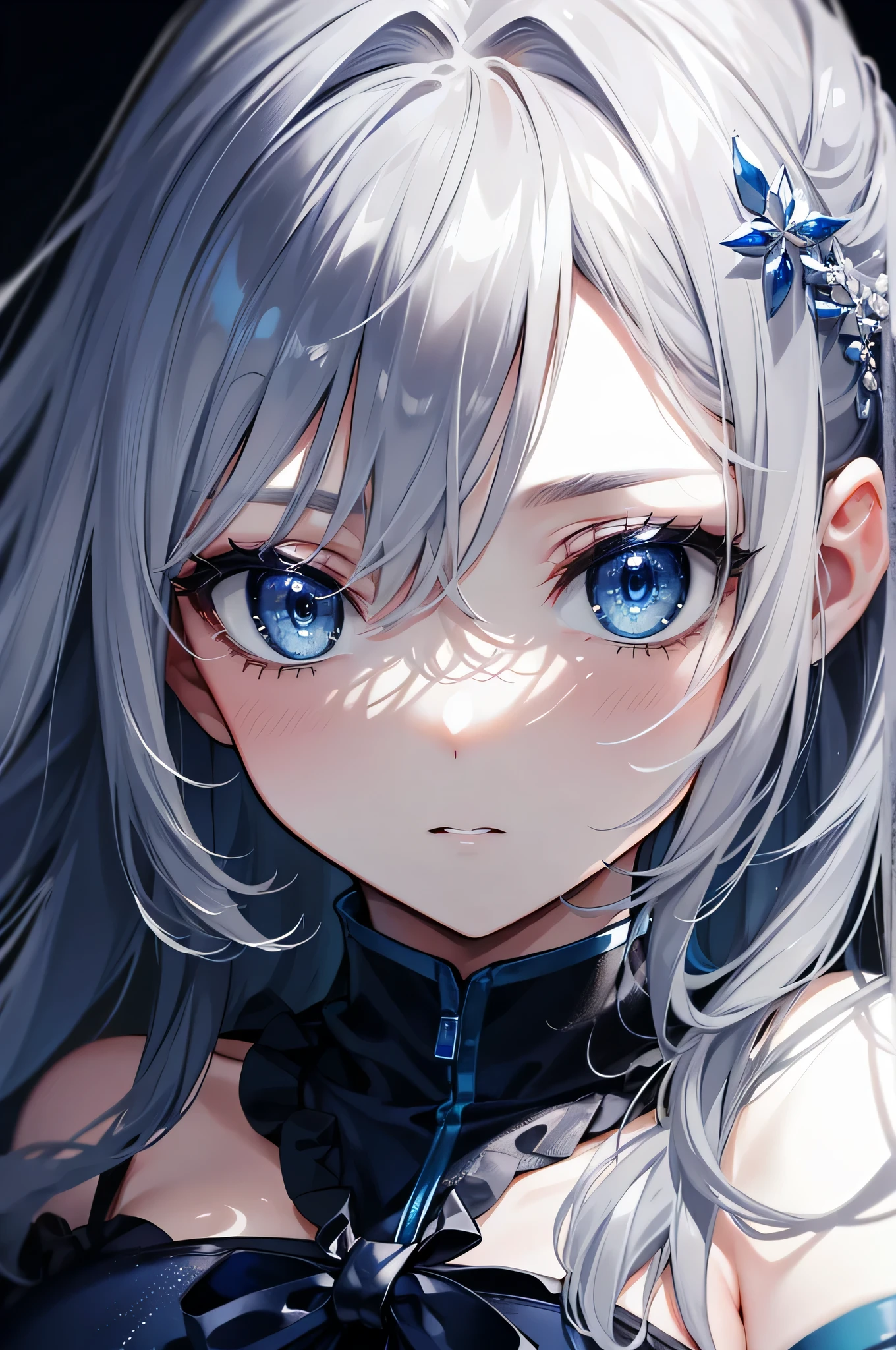 (muste piece, highest quality, ultra high resolution),1 girl,suit, , beautiful and detailed face, fine eyes,((Gray and Blue theme)),全身,no background