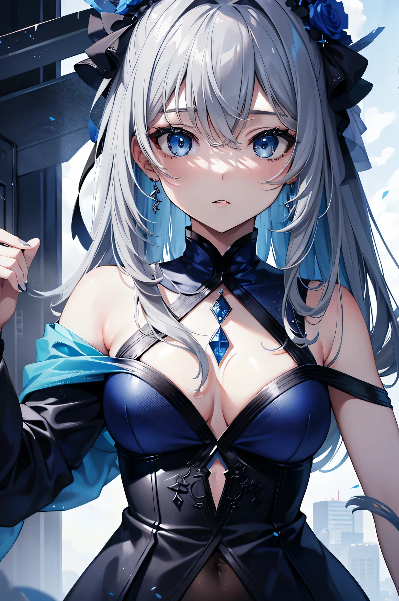 (muste piece, highest quality, ultra high resolution),1 girl,suit, , beautiful and detailed face, fine eyes,((Gray and Blue theme)),全身