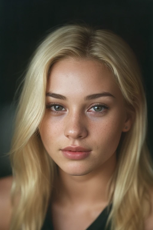 (close-up, editorial photograph of a 21 year old woman), (highly detailed face:1.4) (smile:0.7) (background inside dark, moody, private study:1.OV, by lee jeffries, nikon d850, film stock photograph ,4 kodak portra 400 ,camera f1.6 lens ,rich colors ,hyper realistic ,lifelike texture, dramatic lighting , cinestill 800, blonde hair