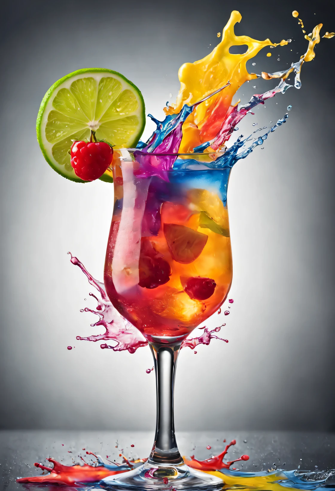 cocktail drink, colorful splash, high definition