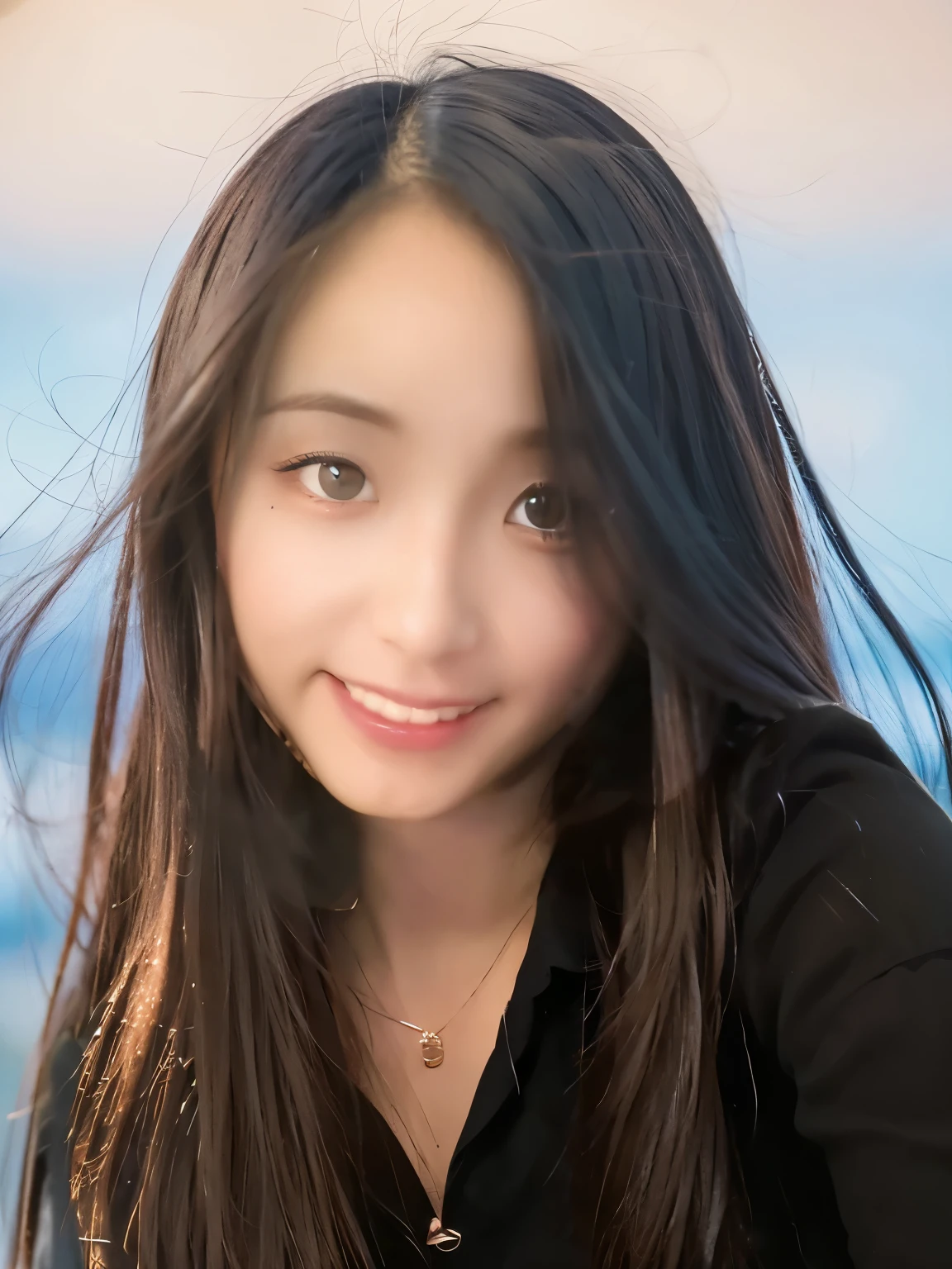 Hair fluttering in the wind just a little、long hair、straight hair