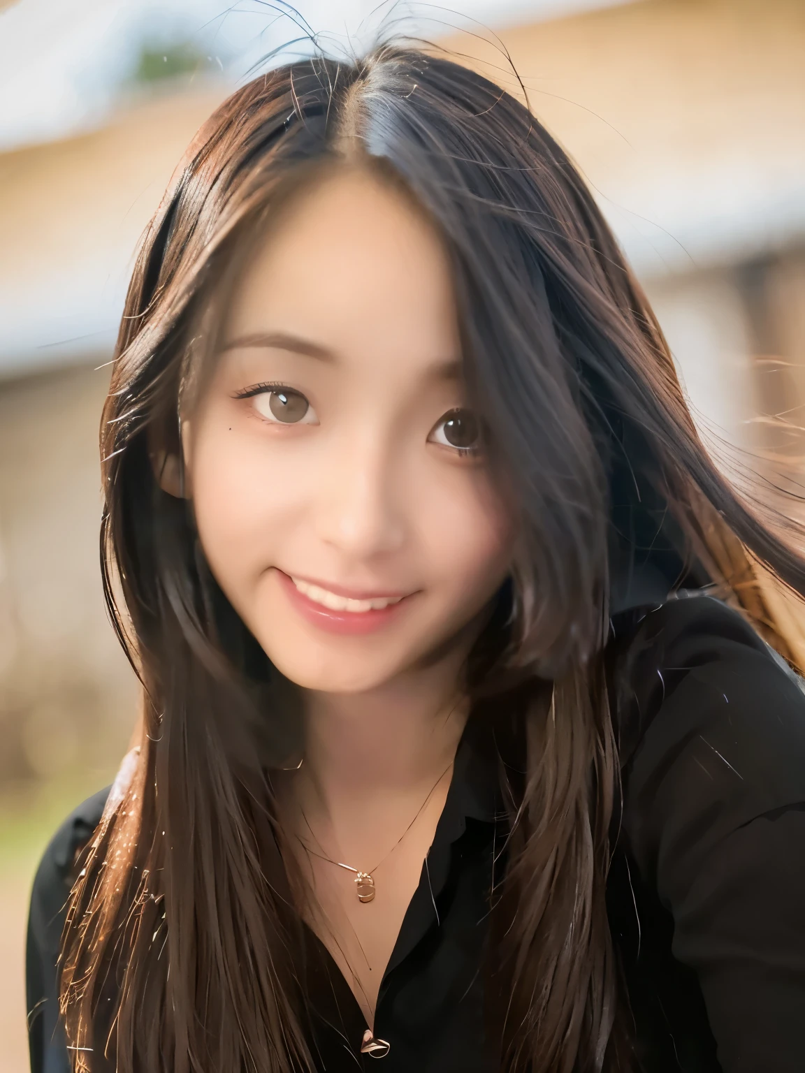 Hair fluttering in the wind just a little、long hair、straight hair