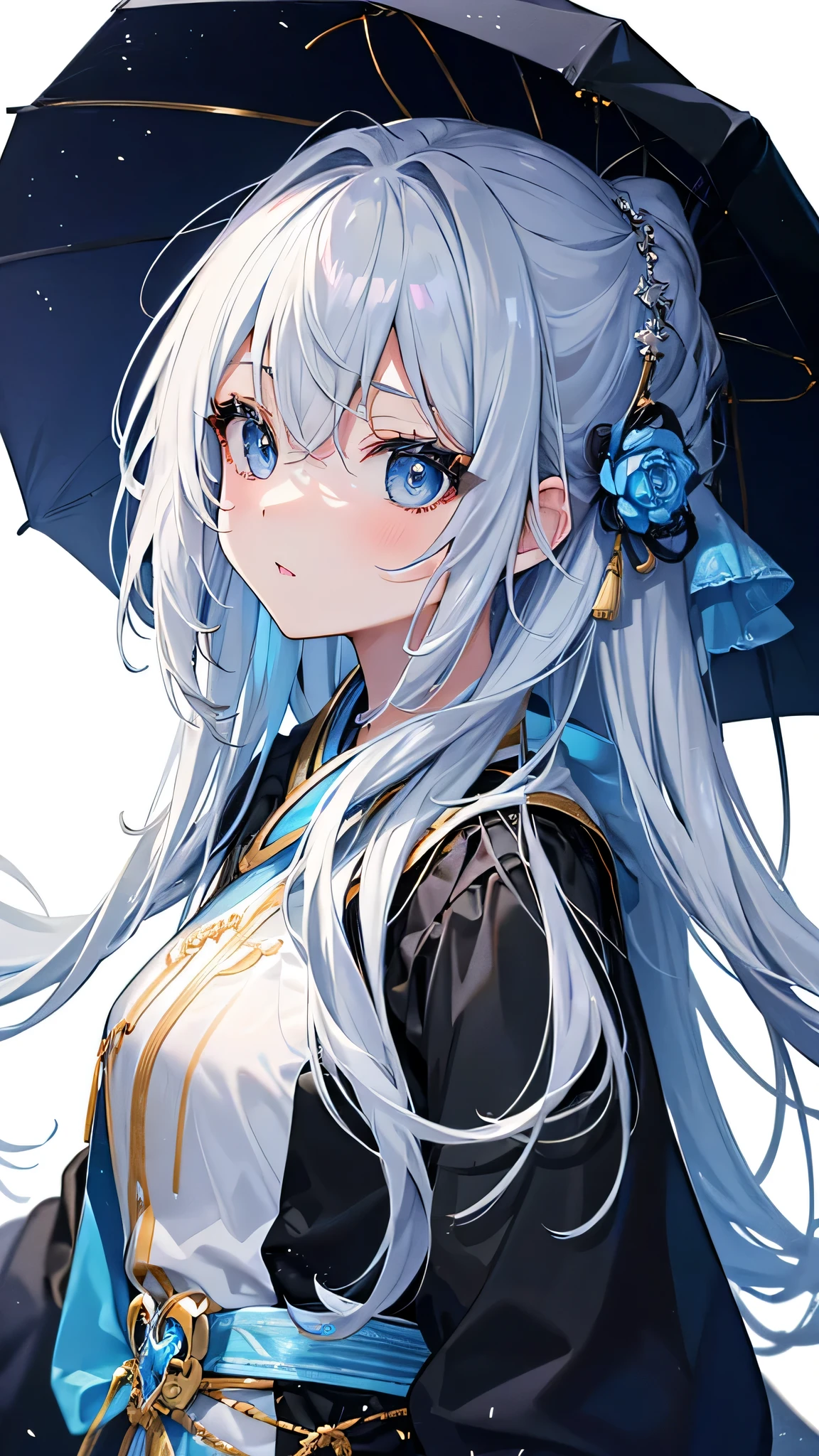 (muste piece, highest quality, ultra high resolution),1 girl,suit, , beautiful and detailed face, fine eyes,((Gray and Blue theme)),((全身)),パーフェクトアイズ、no background,white background,((黒いブーツ)),((白色の無地のワンピース))