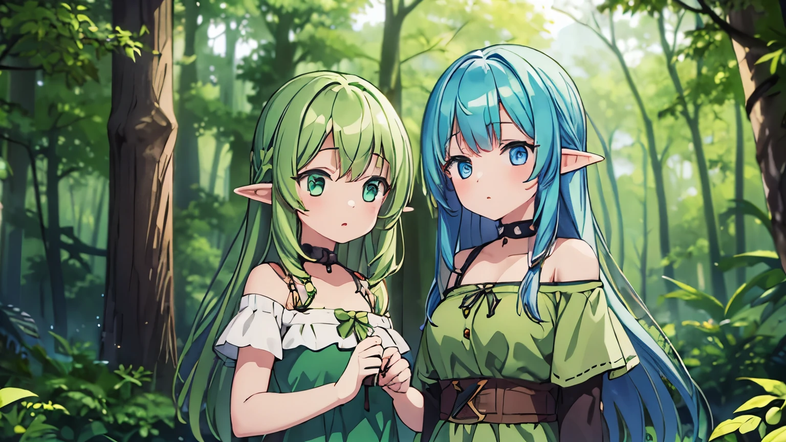 Make a picture where a fairy is getting tied up by a female thief in the woods, bound,grey sheer dress