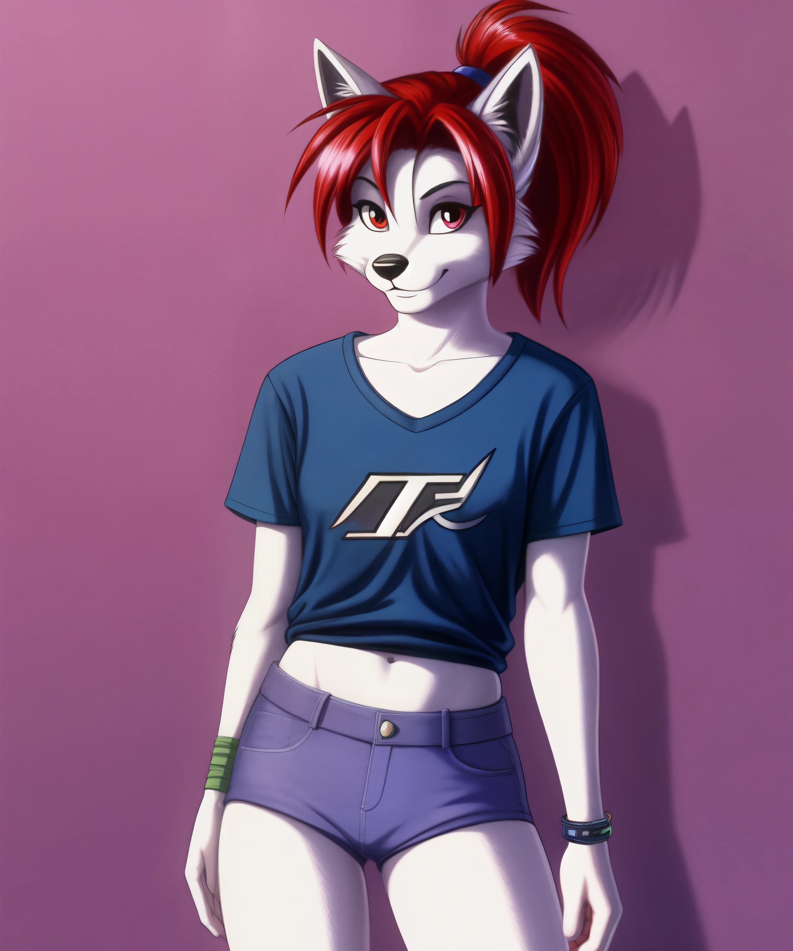 Hope Van Dyne the silver fox, light purple fur, red hair, 17 years old, 1990’s teenager style, full body