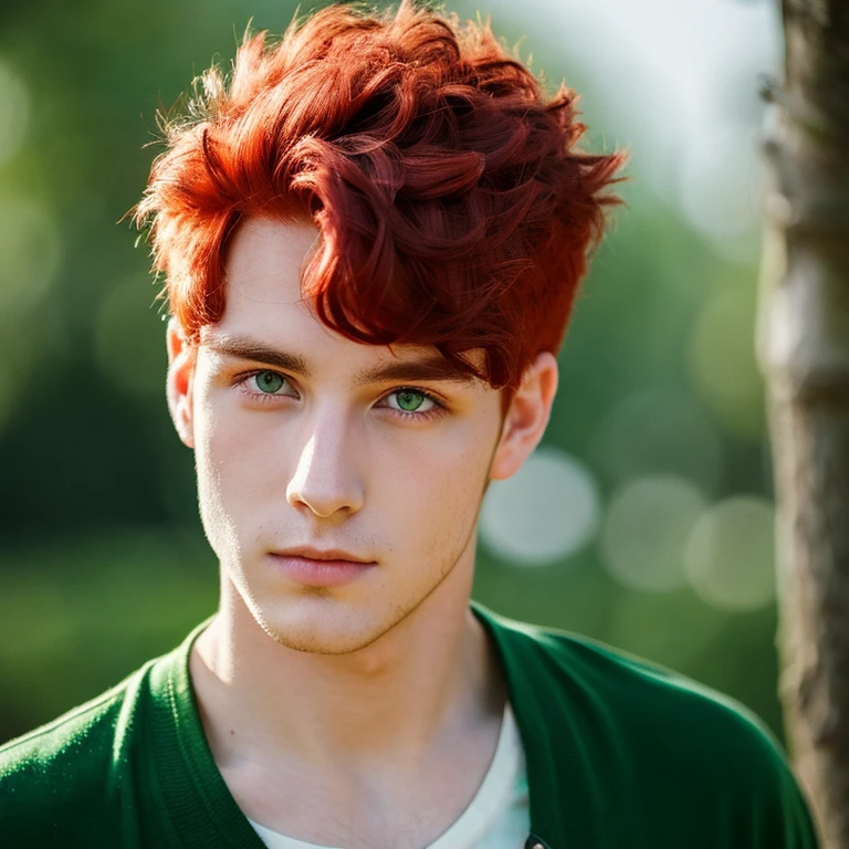 A 25 year old male with red hair and emerald green eyes