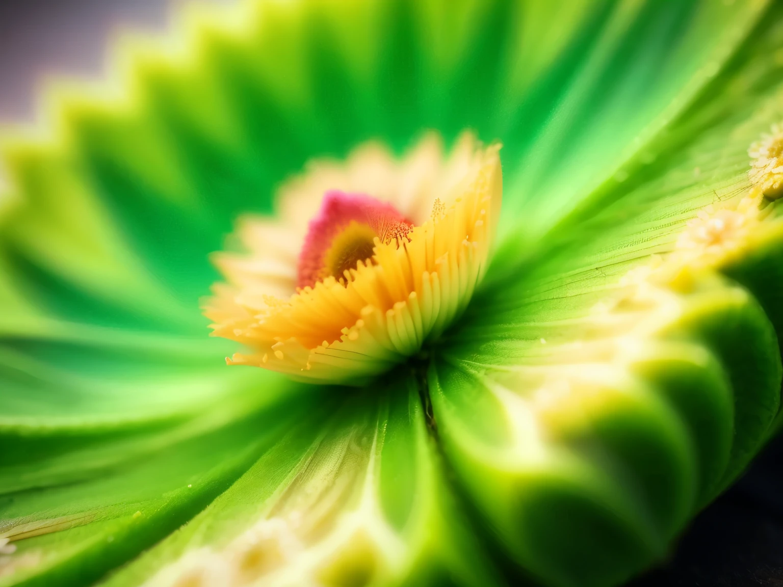 there is a green table with a flower on it, macro art, Stunning digital art detail, beautiful close-up macro photography, green skin. Difficult, HD macro photographys, Difficult macro closeup, beautiful macro photography, award-winning macro photography, botanical fractal structures, HD macro photography, 3d fractal, 3d fractal, very detailed photo