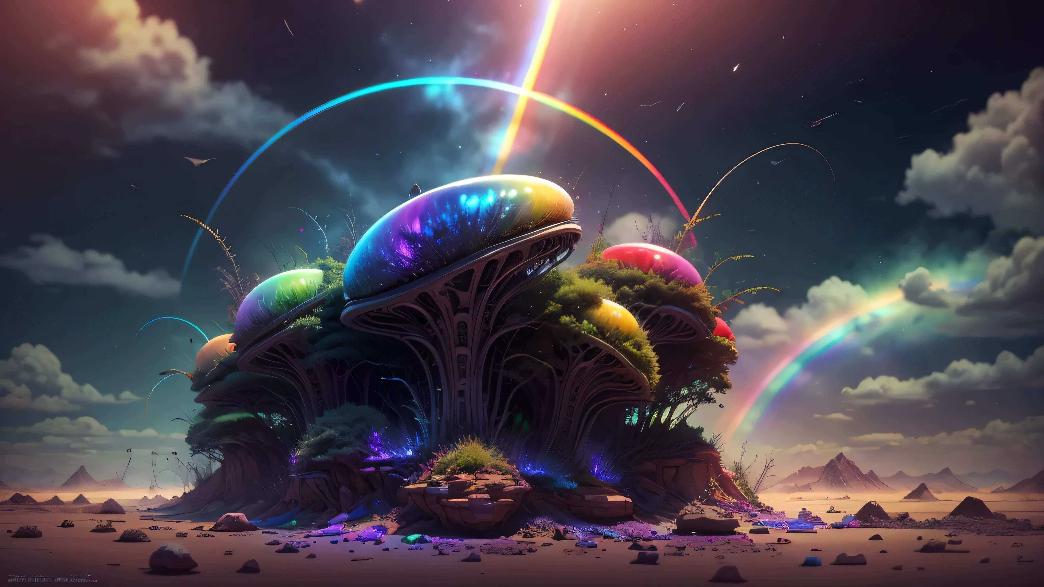 aliens by reimbrant, atmospheric colours, colorful, rainbow, realistic, high quality, sharp focus, high details,