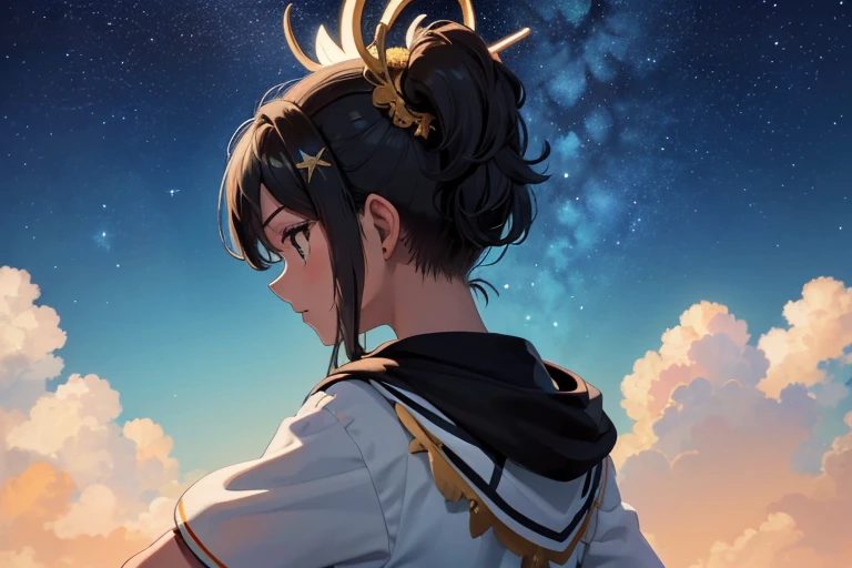absurdos, high resolution, (Arte oficial, hermoso y estetico:1.2), Cerrar vista,
cielo brillante, Vasto mundo, chica, Mirando de perfil , Stunned expression, Horizonte lejano, nubes, Colina alta, belleza natural, inspiration, Efectos de luz,