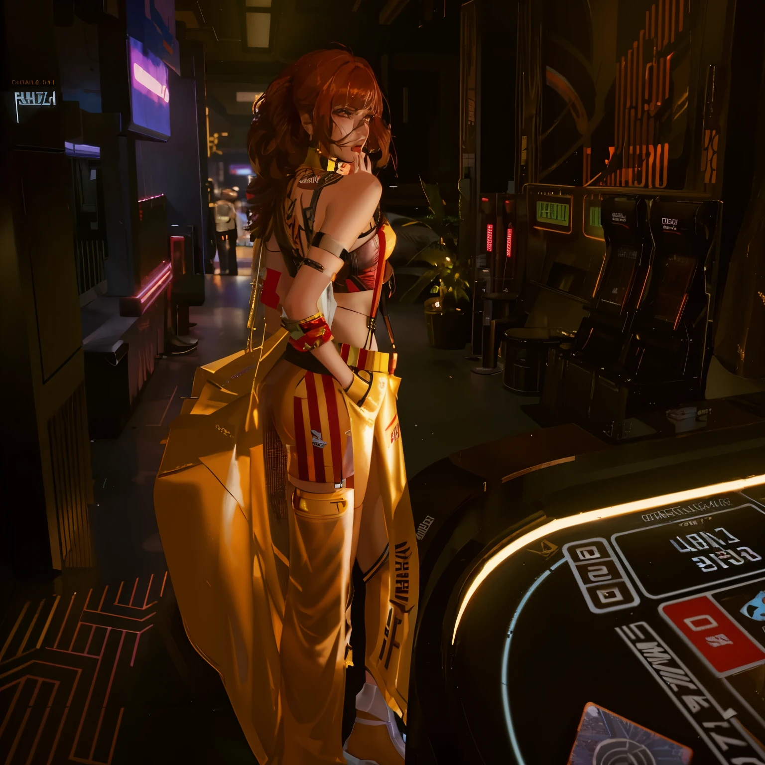there is a woman that is standing in front of a casino table, 2020 video game screenshot, in cyberpunk 2077, cyberpunk 2077”, cinematic soft lighting, cyberpunk art ultrarealistic 8k, in cyberpunk 2 0 7 7 cp 2 0 7 7, cinematic colors lighting, ultra realistic 8k octan photo, cinematic top lighting