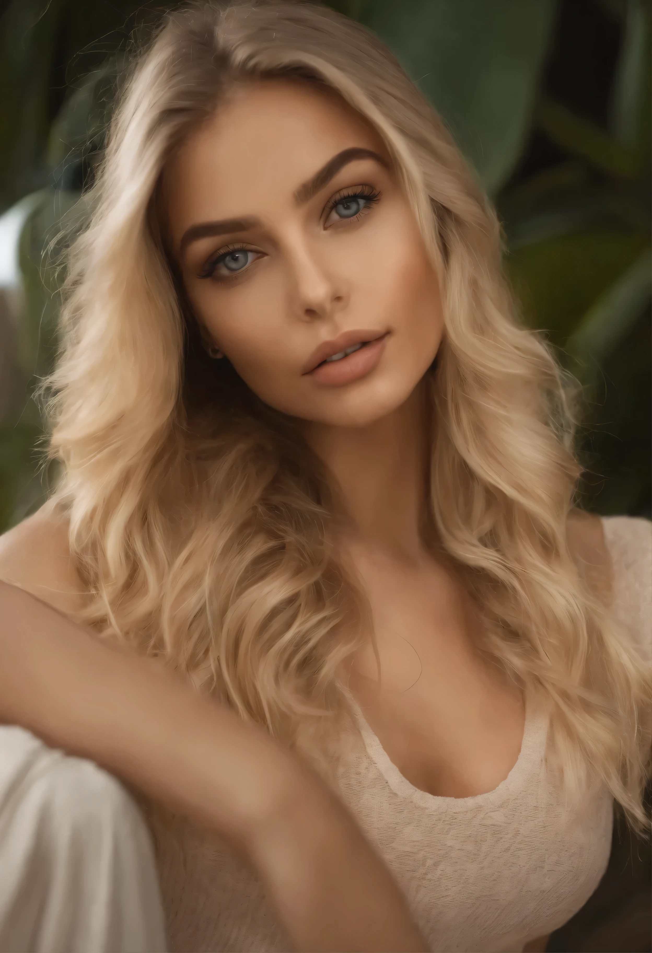 oman with matching tank top and panties, fille sexy aux yeux bleus, Portrait Sophie Mudd, Portrait de Corinna Kopf, cheveux blonds et grands yeux, selfie of a young woman, ohne Maquillage, maquillage naturel, Look directly into the camera, Visage avec Artgram, dezentes Maquillage, Superbe photo du corps entier, dans un centre commerciale, gros seins, Blonde, Latin