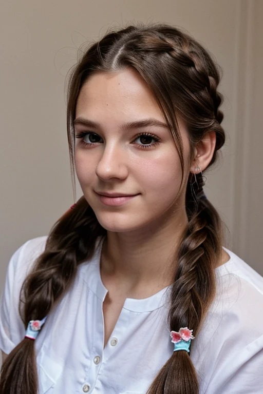 a 20 year old boy, soft face, long eyelashes, long hair in french braid, realistic, high definition,half body