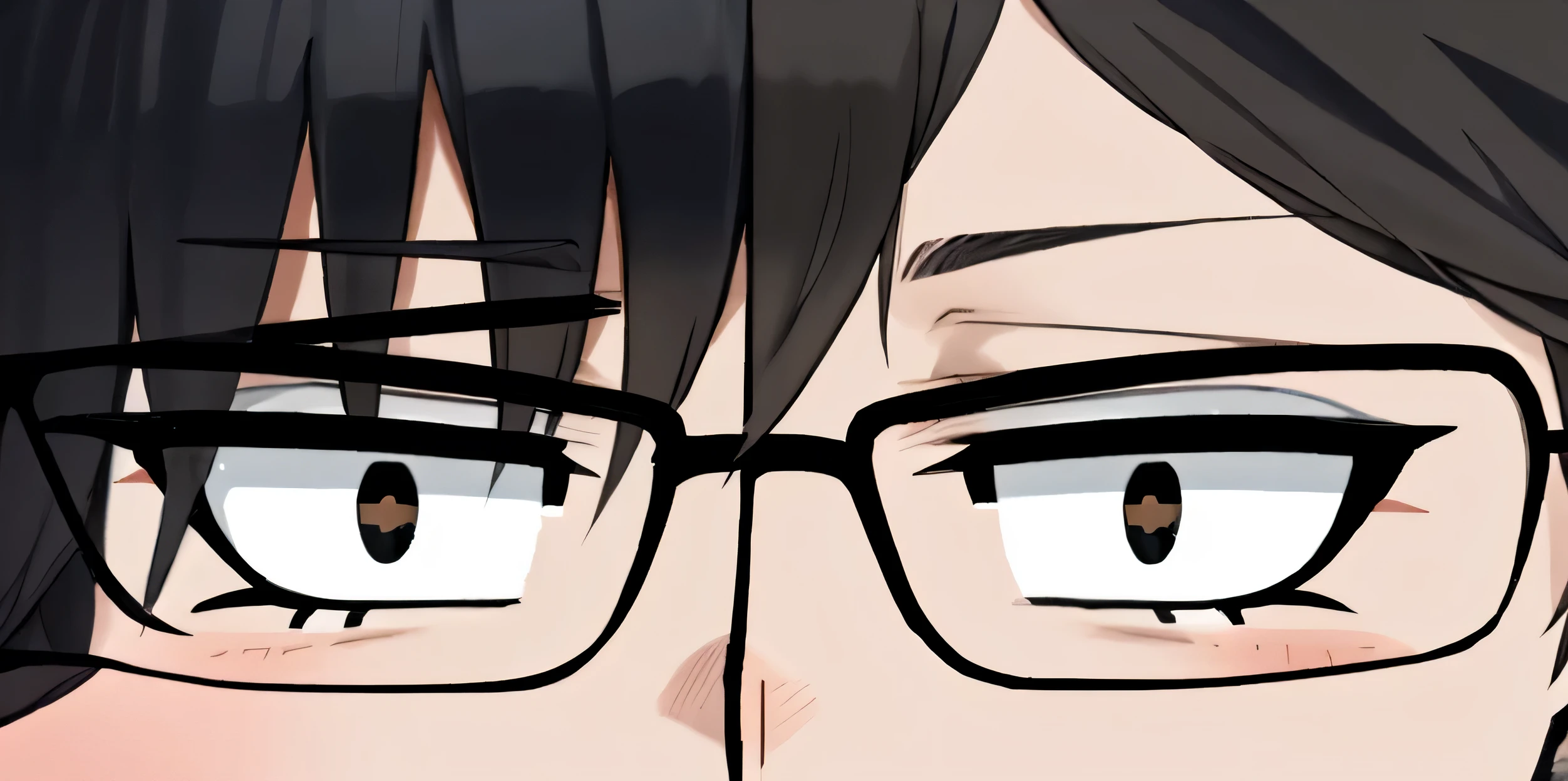 man, black hair, Brown eyes, glasses, black T-shirt, man сидит за laptopом, laptop, table, Background room with bookshelf, bed and TV, night time, man смотрит в компьютер, slightly frightened face