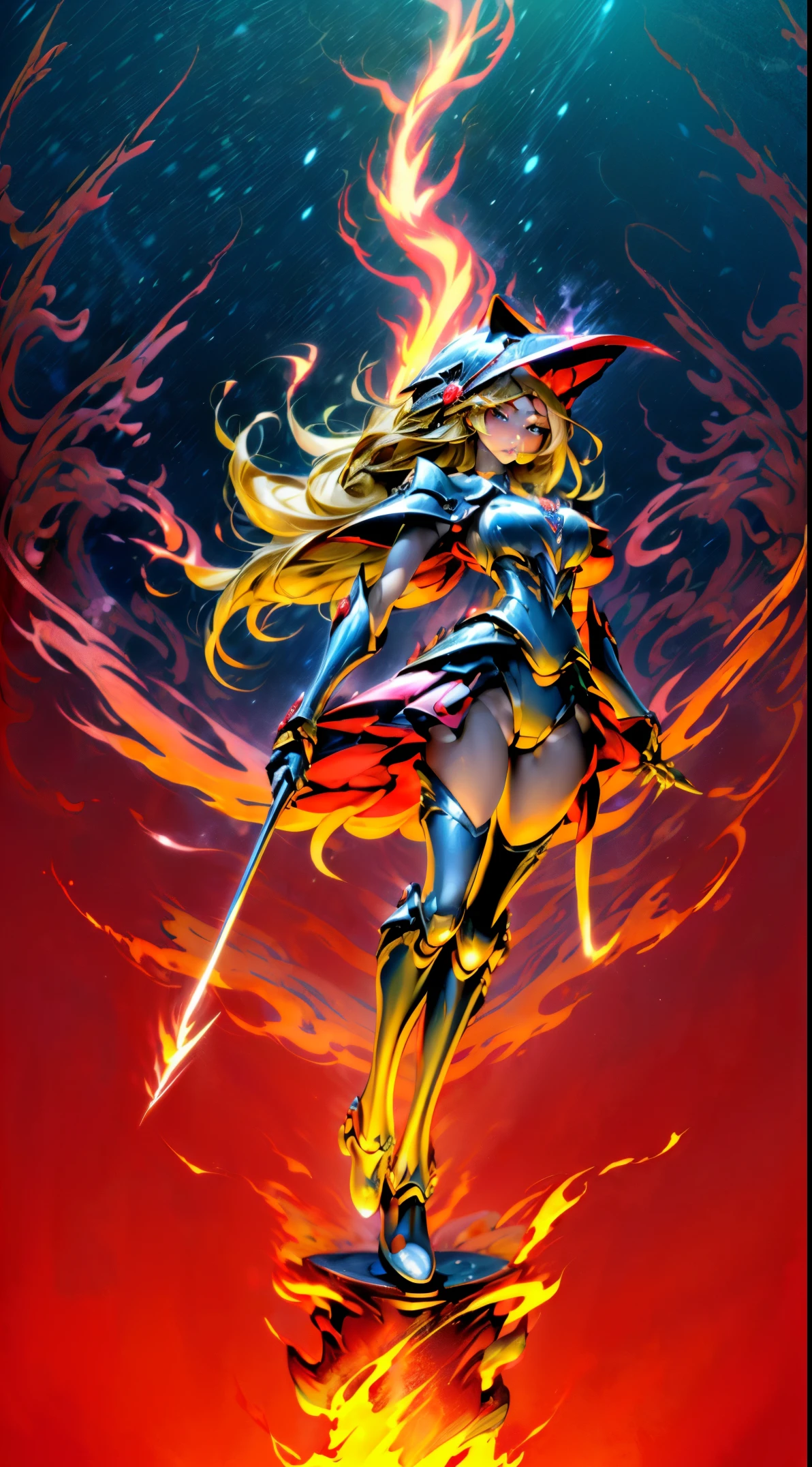(Masutepiece,extremadamente detallado, Mechas pesadas, superficie dura),(Arte conceptual:1.1),(shielded core style:0.8), A woman in robo ninja armor is standing.,(cuerpo rojo:1.1),(patas largas:1.1),(Equipado con sable y cadena.:1.1),(Un ojo detallado:1.3),(Una cara detallada:1.3),(Armas detalladas:1.3),(Cuerpo detallado:1.3),((cuerpo completosbian:1.5)),(The background is a crimson flame.:1.5),realista