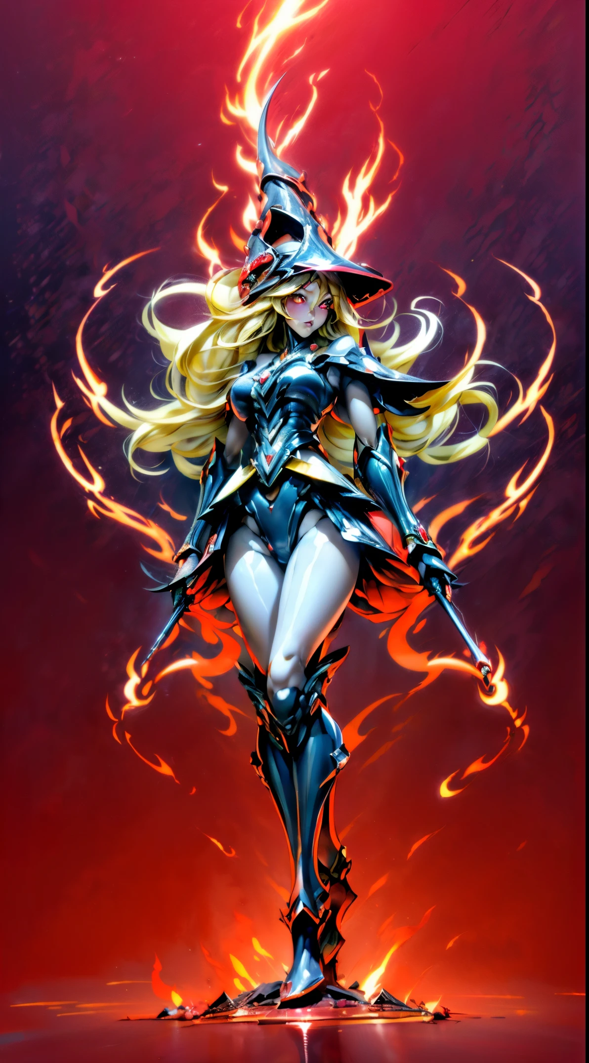 (Masutepiece,extremadamente detallado, Mechas pesadas, superficie dura),(Arte conceptual:1.1),(shielded core style:0.8), A woman in robo ninja armor is standing.,(cuerpo rojo:1.1),(patas largas:1.1),(Equipado con sable y cadena.:1.1),(Un ojo detallado:1.3),(Una cara detallada:1.3),(Armas detalladas:1.3),(Cuerpo detallado:1.3),((cuerpo completosbian:1.5)),(The background is a crimson flame.:1.5),realista