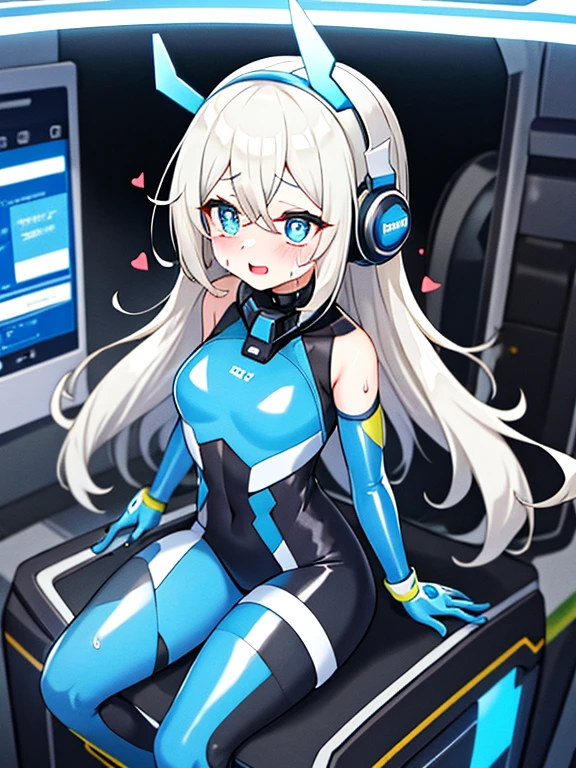 (Equestrian machine):1.3、乗馬マシーンにstraddle、straddle:1.3,Tubes and cables、holds the smartphone in her hand、(Interior of white cyberpunk futuristic space station)、1 girl、solo、full body painting、chest、Sweat、tears、heart-shaped pupil、Ahegao、Steamed body、(blue and black bodysuit):1.2、(Futuristic latex bodysuit space suit):1.1,headphone、V arm、(blush:1.3)