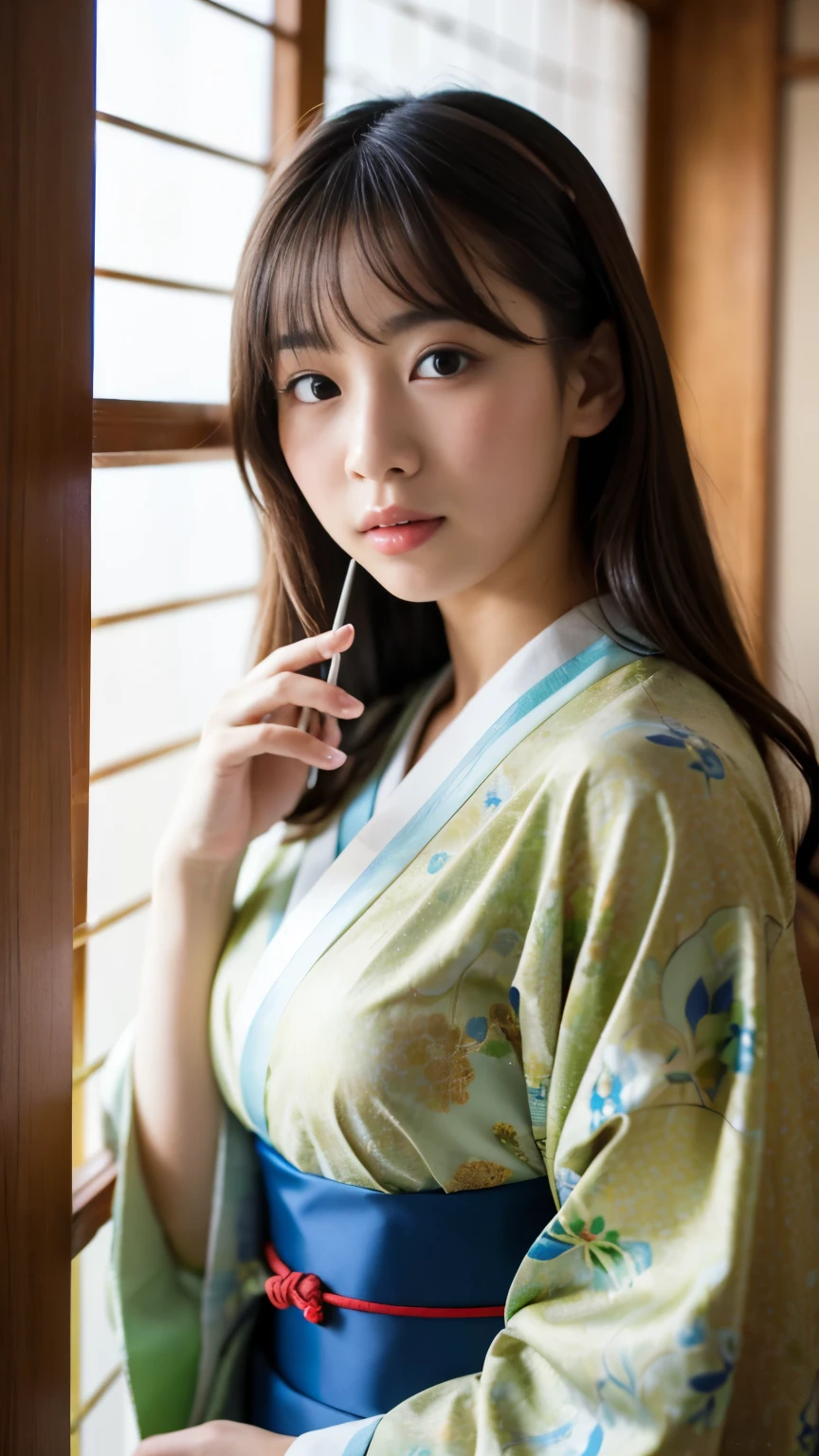 Best-quality, Masterpiece, Ultra-High-Resolution, (Photorealistic:1.4), Raw-Photo, Extremely-Details, Perfect-Anatomy, 1girl, 15-years-old, the most popular Japanese idol, wearing only Japanese-KIMONO, extremely cute face like a most famous Japanese idol, extremely beautiful big-black-eyes, extremely beautiful long-haired, extremely beautiful and extremely realistic skins, extremely beautiful lips, extremely beautiful long-eyelashes, extremely beautiful body wearing Japanese-KIMONO, upturned ass wearing Japanese-KIMONO, (in room of Japanese-hot-spring-inn), (((completely drunk, shockingly insane and incredibly high from ingesting illegal upper drugs, feeling surprisingly-sexually-excited and amazing-sexual-pleasure))), detailed room-of-Japanese-hot-spring-inn, detailed Japanese-KIMONO