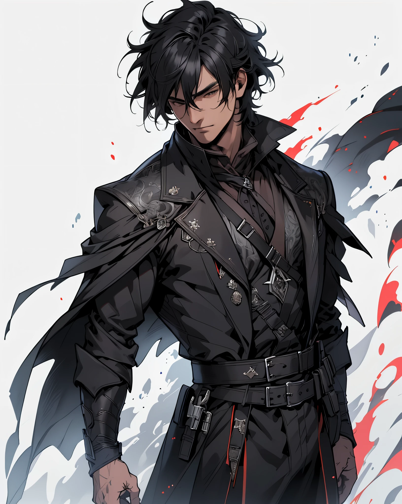 Ultra-detailed,high resolution,Ultra-detailed,Best quality,amazing,quality,Extremely detailed CG unified 8k wallpaper,Transparent Background,Single role,Draw a male character,He is wearing a black suit,Wearing a black cloak,is a middle-aged man,he has black hair
