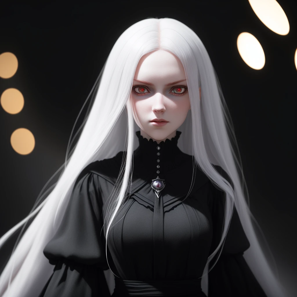 Long Red hair, Black dress.(a close-up of a person with Long Red hair,wearing a black dress,anime girl in dress, Red eyes,3d render character art 8k,Red-eyed, dark witch character),(best quality,4k,8k,highres,masterpiece:1.2),ultra-detailed,(realistic,photorealistic,photo-realistic:1.37),HDR,UHD,studio lighting,ultra-fine painting,sharp focus,physically-based rendering,extreme detail description,professional,vivid colors,bokeh,portraits,anime,dark fantasy,monochrome color palette,subtle and dramatic lighting