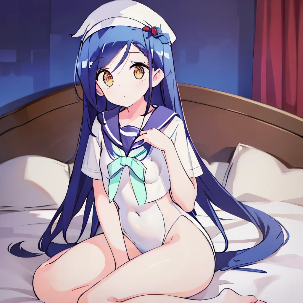 ((masterpiece)), ((best quality)), (ultra-detailed), on the bed, a cute girl, 1girl, solo, sailor suit, ((beautiful eyes))