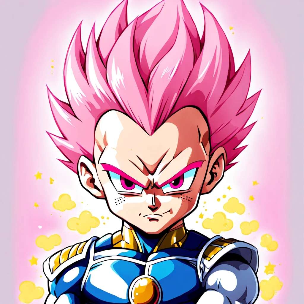 Vegeta with pink hair, in kawaii art style