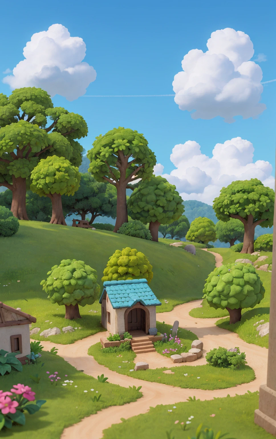 (Paisagem urbana em miniatura), (isometric:1), estilo de desenho animado, (estilo de jogo sandbox), (fundo branco), (Detalhes excelentes), Floristas, vasos de plantas, flores, grama, trees, lojas, lojas, sinais, lighting, sky limpo, ao ar livre, Paisagens, nuvens, sky, Estradas, grama,, grama, 3d, 8k, hdr, High definition, film grain. sky azul, nuvens brancas, small trees, caixa de correio, escadaria, fundo limpo