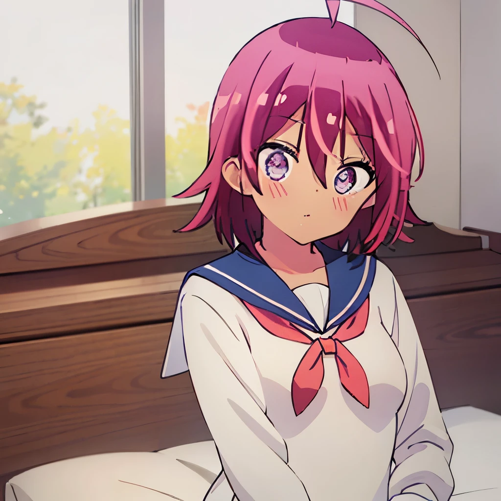 ((masterpiece)), ((best quality)), (ultra-detailed), on the bed, a cute girl, 1girl, solo, sailor suit, ((beautiful eyes))