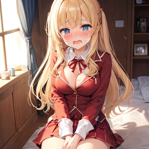 best pictures,NSFW,blonde,red ribbon,uniform,vagina,((pinch your breasts)),(((cry))),(((drool))),(((汗でwhole bodyずぶ濡れ))),((odor)),(((Intense masturbation))),(((blush))),((organization)),whole body