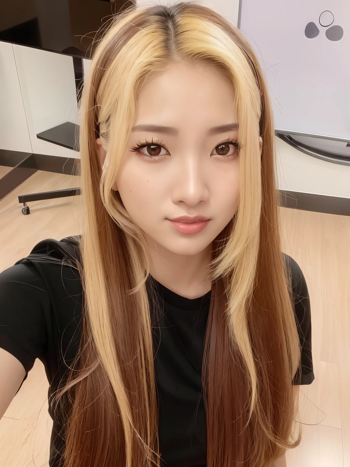 a close up of a woman com cabelo comprido and a black shirt, tzuyu de duas vezes, jaeyeon nam, heonhwa choe, parque roseanne de blackpink, Lalisa Manobal, coreana, cl, linda mulher sul-coreana, sakimichan, korean idol, linda jovem coreana, com cabelo comprido, Jinyoung Shin, com longos cabelos loiros