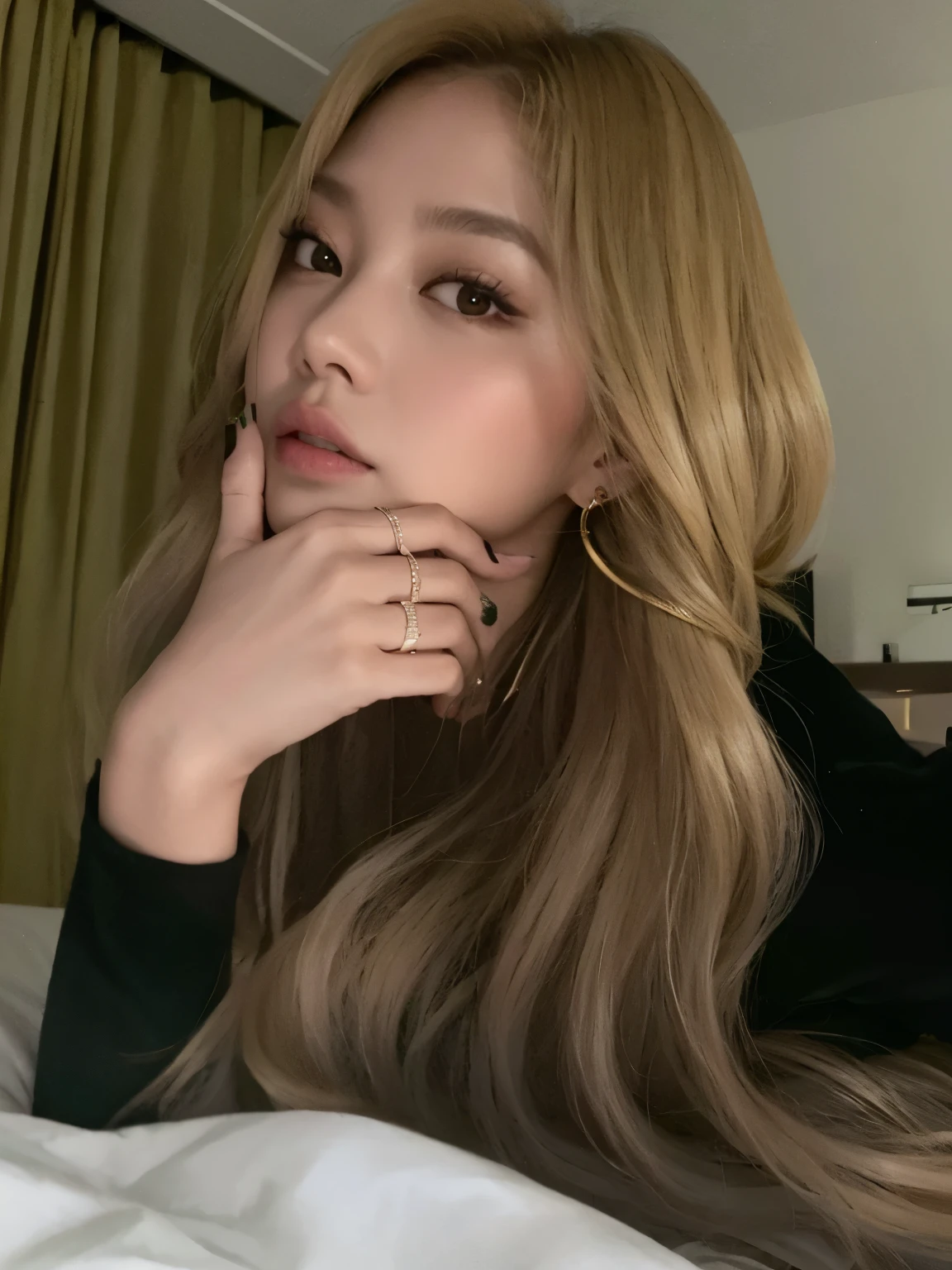 araffed woman com cabelo comprido laying on a bed with a ring on her finger, Lalisa Manobal, Lalisa Manoban do Blackpink, tzuyu de duas vezes, parque roseanne de blackpink, jossi do blackpink, bbwchan, portrait of jossi do blackpink, cl, Menina coreana, jennie blackpink, com cabelo comprido